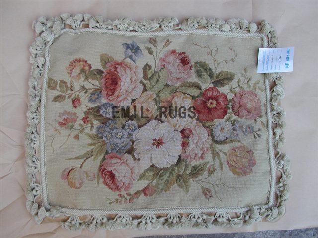 100% wool victorian french aubusson petitpoint 16" X 20" needlepoint cushion decorative throw pillows