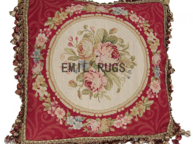 100% wool victorian french aubusson petitpoint 18" X 18" needlepoint pillow decorative throw pillows