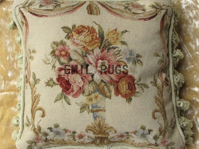 100% wool victorian french aubusson petitpoint 18" X 18" needlepoint cushion decorative throw pillow