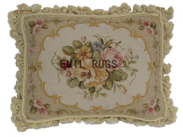 100% wool victorian french aubusson petitpoint 16" X 20" needlepoint pillow decorative throw pillows