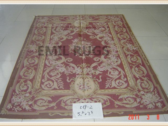 hand woven 9' X 12' Red Field Red Border flat weave aubusson carpets