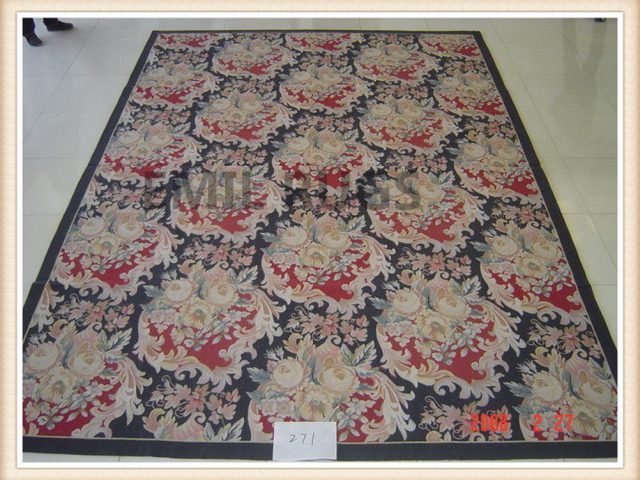 hand woven 9' X 12' Black Field Black Border flat weave aubusson rugs