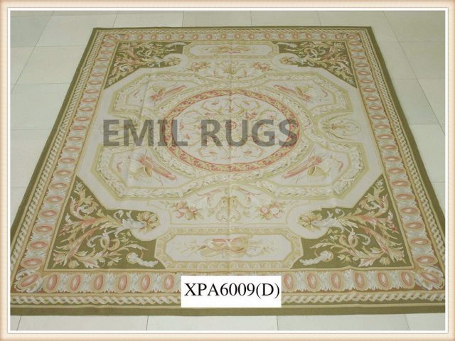 handmade 9' X 12' Ivory Field Multi-Colored Border flat weave aubusson rug