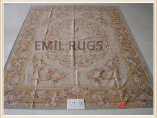 hand woven 9' X 12' Ivory Field Beige Border flat weave aubusson carpets