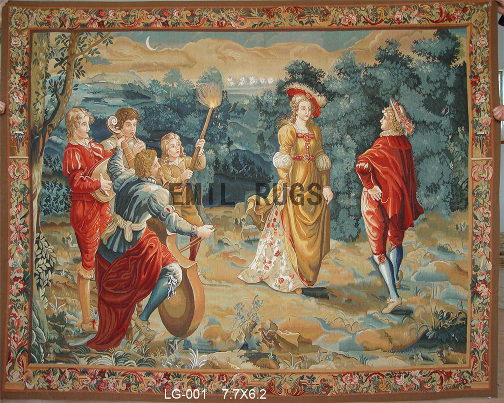 Wool Vintage Handmade Aubusson Gobelin X Art Tapestries