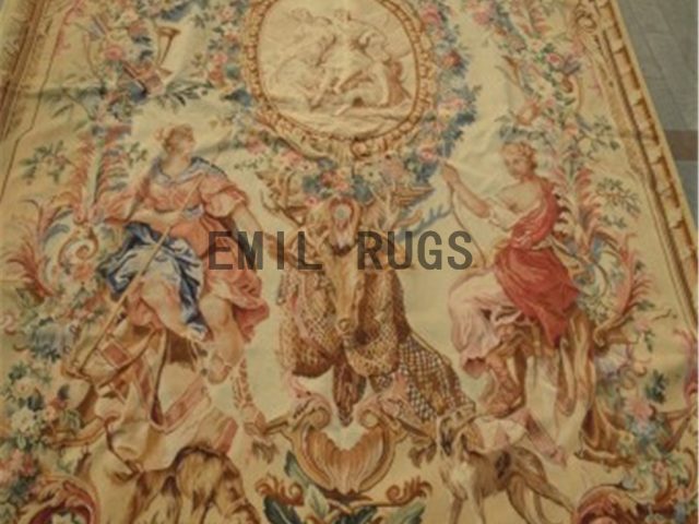 wool vintage hand woven aubusson gobelin 6.8'x 8.1' tapestries wall hangings