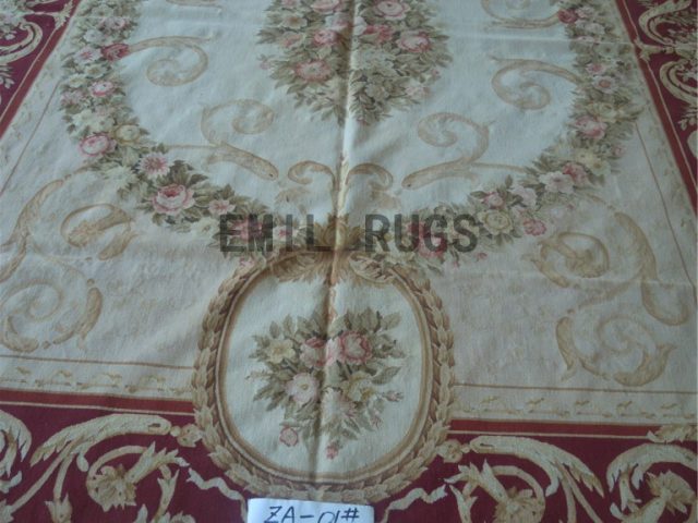 flat weave aubusson rugs 9.8' X 13' Ivory Field Red Border handmade