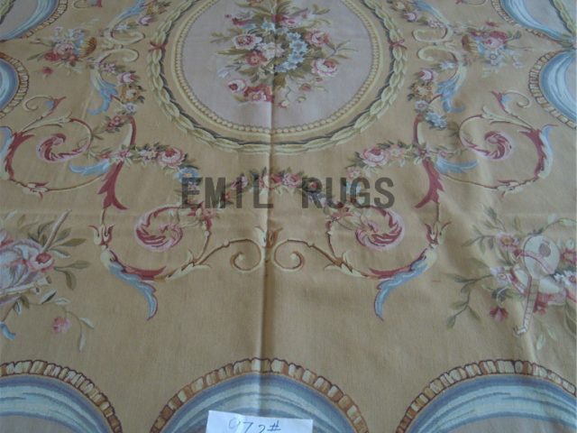 flat weave aubusson rugs 9' X 12' Yellow Field Ivory Border hand woven