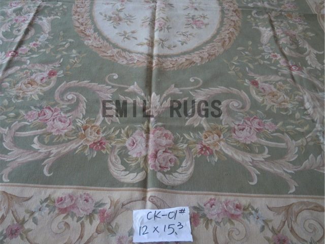 flat weave aubusson rug Oversized 12' X 15.3' Ivory Field Ivory Border handmade