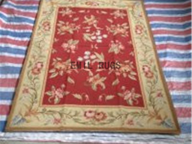 needlepoint rug 4' X 6' Red Field Ivory Border handmade