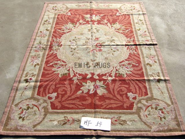 needlepoint carpets 4' X 6' Red Field Ivory Border handmade