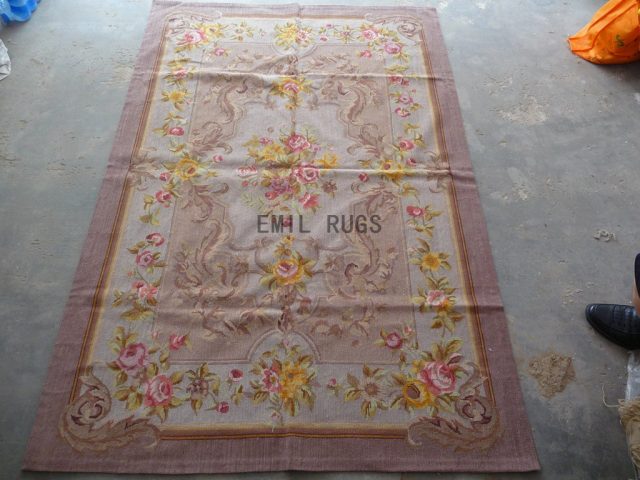 needlepoint carpets 4' X 6' Pink Field Ivory Border handmade