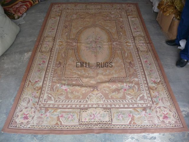 needlepoint carpet 8' X 10' Beige Field Beige Border handmade