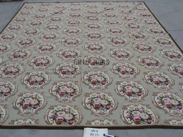 needlepoint rugs 9' X 12' Beige Field Beige Border hand stitched