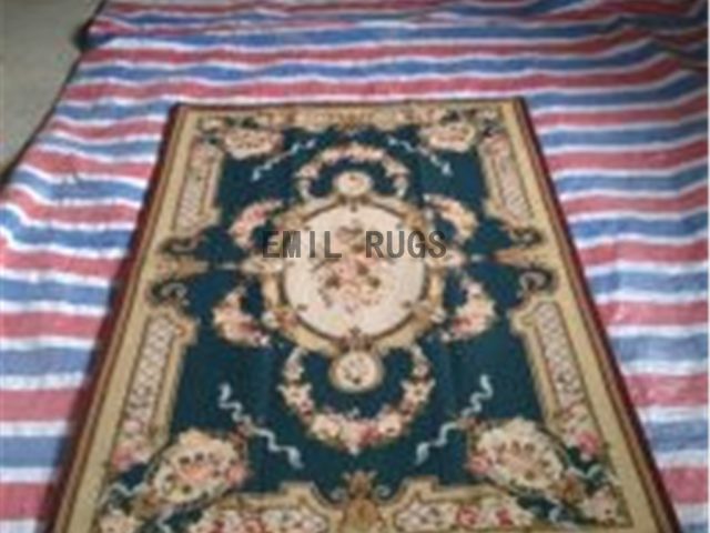 needlepoint rugs 3' X 5' Blue Field Ivory Border hand stitched