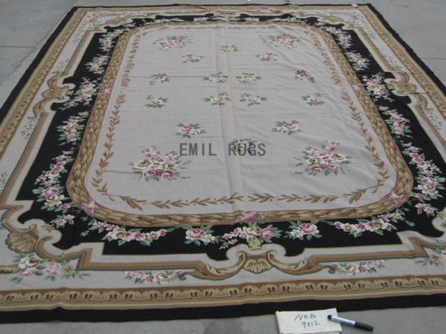 needlepoint rugs 9' X 12' Ivory Field Ivory Border handmade