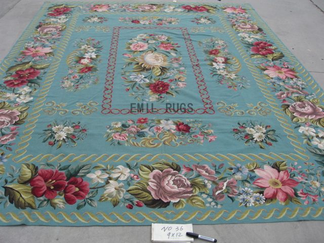 needlepoint rug 9' X 12' Blue Field Blue Border authentic