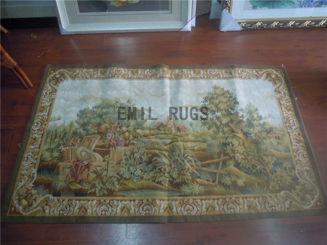 wool antique flat weave aubusson gobelin 3' X 5' tapestry wall hangings