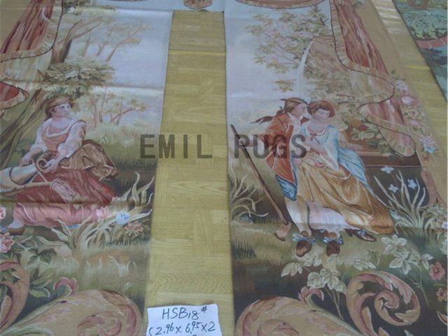 wool antique handmade aubusson gobelin 2.96' X 6.95' art tapestries