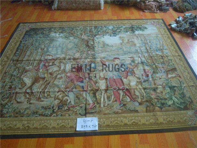 wool antique handmade aubusson gobelin 7.65' X 8.93' tapestry wall hangings