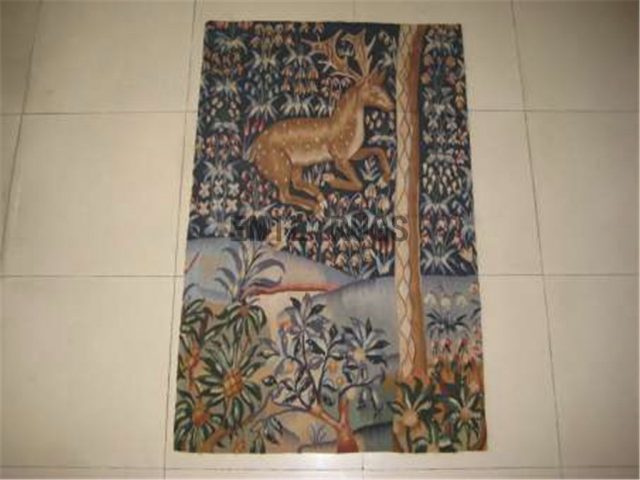 wool vintage hand woven aubusson gobelin 3.1' X 4.9' art tapestries