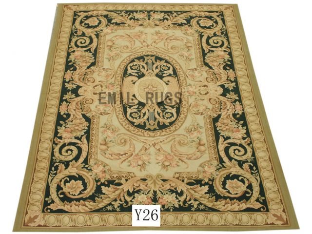 flat weave aubusson carpets Oversized 10' X 14' Ivory Field Black Border authentic 100% New Zealand wool french