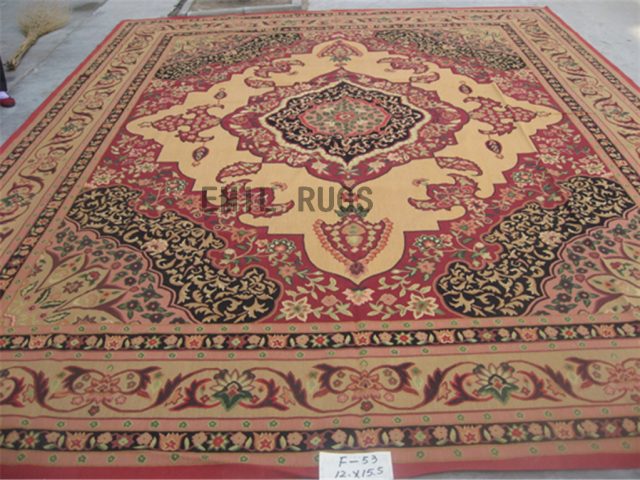 flat weave aubusson carpet Oversized 12' X 15' Multi-Colored Field Multi-Colored Border authentic 100% New Zealand wool french