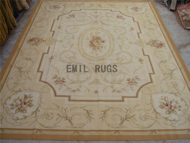 flat weave aubusson rugs 3' X 5' Ivory Field Ivory Border 100% New Zealand wool european handmade