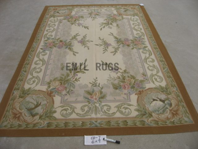 flat weave aubusson rugs 8' X 10' Ivory Field Green Border 100% New Zealand wool hand woven