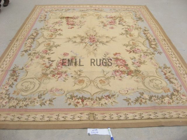 flat weave aubusson carpets 8' X 10' Ivory Field Ivory Border 100% New Zealand wool hand woven