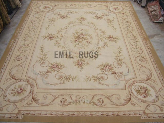 flat weave aubusson rugs 9.8' X 16.4' Ivory Field Ivory Border authentic 100% New Zealand wool french