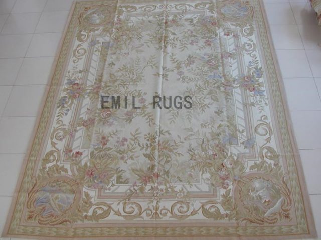 flat weave aubusson carpets 9' X 12' Ivory Field Ivory Border 100% New Zealand wool european handmade