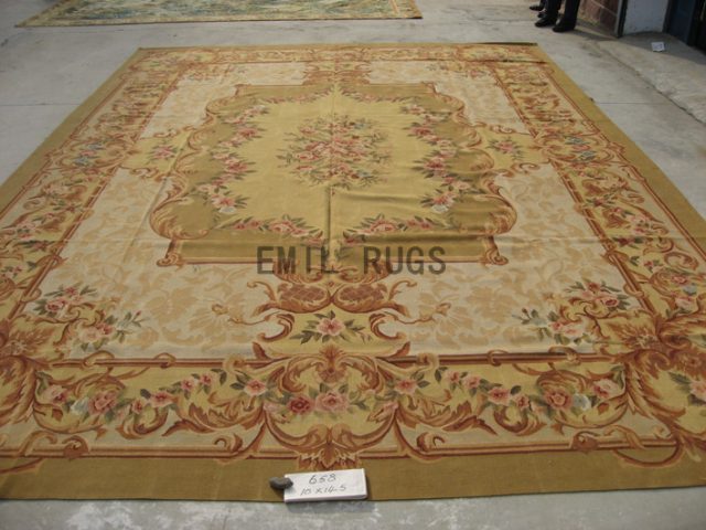 flat weave Aubusson Rugs Oversized 10' X 14' Ivory Field Ivory Border handmade