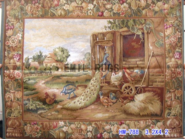 wool vintage european french aubusson gobelin 3.2'x 4.2' wall tapestry