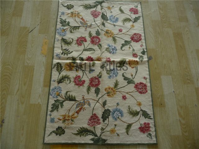 needlepoint rugs Runner 2.5' X 4' Ivory Field Ivory Border 100% wool european french authentic