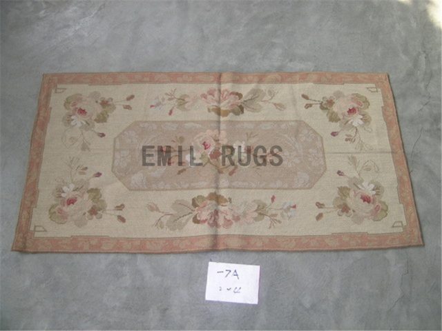 needlepoint carpets Small Size 2' X 4' Ivory Field Brown Border handmade