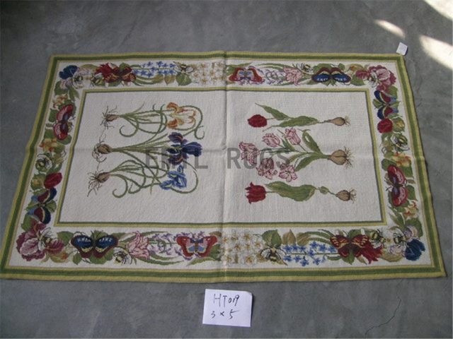 needlepoint rug 3' X 5' Ivory Field Ivory Border handmade