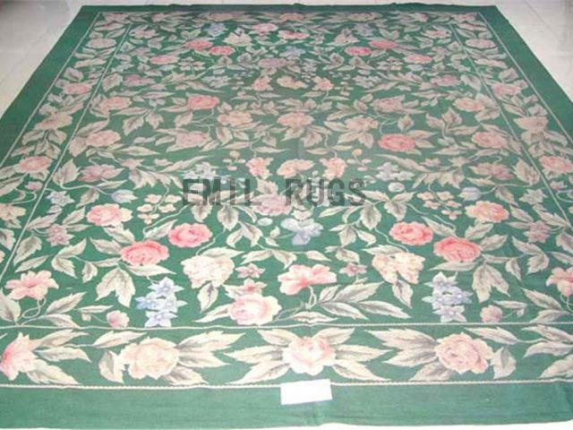 needlepoint rug 8.5' X 11' Green Field Green Border authentic