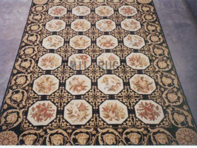 needlepoint carpet 8' X 9.5' Black Field Black Border handmade