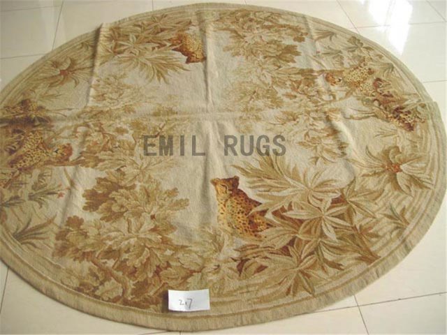 needlepoint rugs Round 6.6' X 6.6' Ivory Field Green Border hand stitched