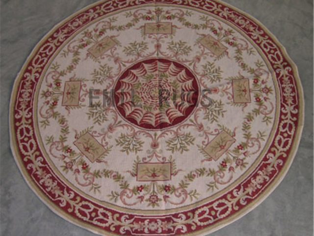 needlepoint carpets Round 7' X 7' Ivory Field Green Border authentic