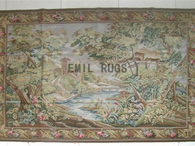 wool vintage flat weave aubusson gobelin 4' X 6' tapestry wall hangings