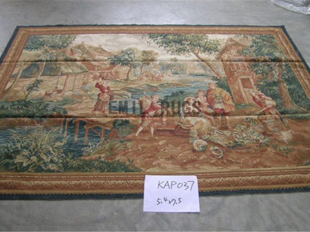 wool vintage authentic aubusson gobelin 5.1' X 7.1' art tapestry