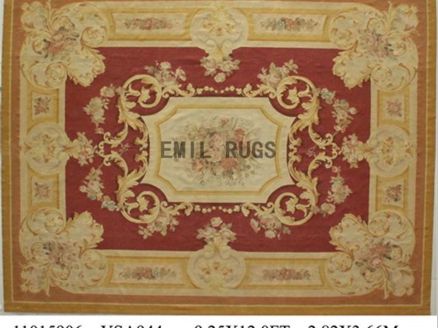 flat weave aubusson carpet 9' X 12' Red Field Ivory Border authentic 100% New Zealand wool french