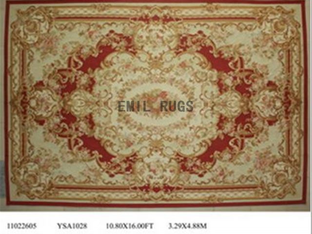 flat weave aubusson rug Oversized 10.8' X 16' Red Field Ivory Border 100% New Zealand wool european handmade