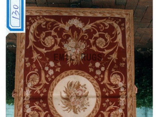 flat weave aubusson rugs 6' X 9' Red Field Ivory Border authentic 100% New Zealand wool french