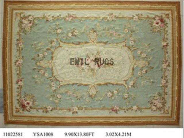 flat weave aubusson rugs Oversized 10' X 14' Blue Field Ivory Border 100% New Zealand wool european handmade