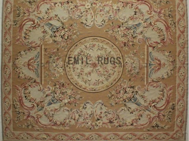 flat weave aubusson rugs Oversized 11.8' X 14' Beige Field Beige Border authentic 100% New Zealand wool french