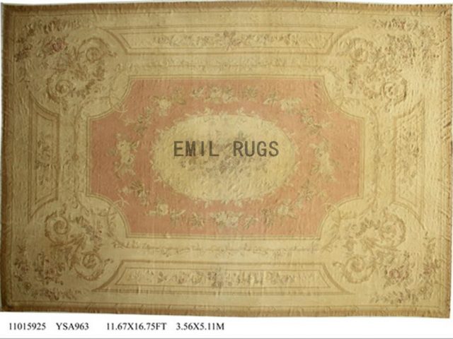 flat weave aubusson rug Oversized 11' X 16' Pink Field Ivory Border 100% New Zealand wool european handmade