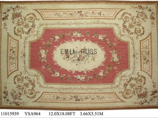 flat weave aubusson carpet Oversized 12.3' X 18.5' Pink Field Ivory Border 100% New Zealand wool hand woven